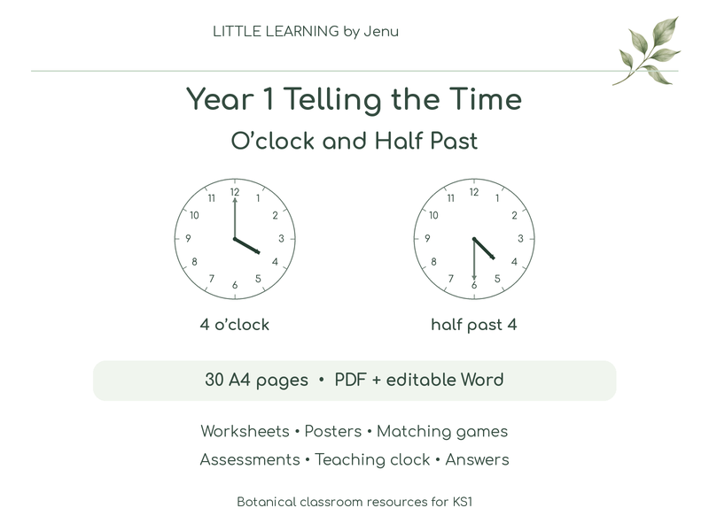 Year 1 Telling the Time: O’Clock & Half Past | Worksheets, Posters and Games