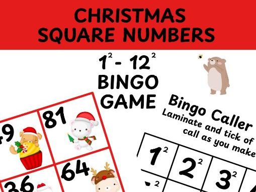 Christmas squared numbers bingo game 1-12