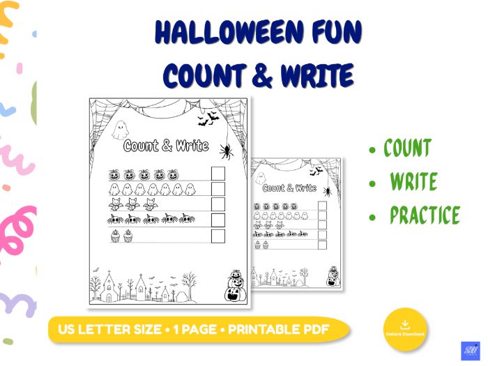Halloween Count and Write Activity | Printable Halloween Worksheet for Kids