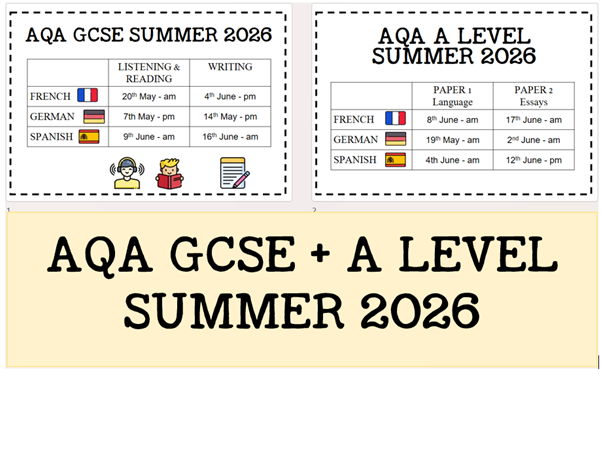 AQA MFL GCSE & A Level exam dates - Summer 2026 (poster)