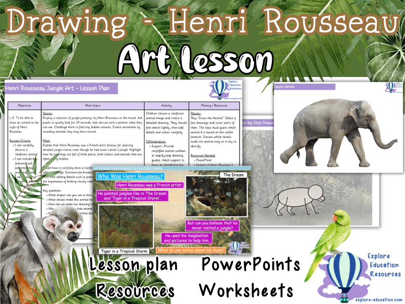 Henry Rousseau Jungle Animal Drawing - KS1 Art Lesson