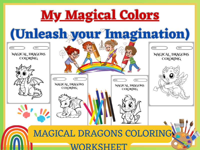 Art & Coloring worksheet – Creative Fun for Students (MAGICAL DRAGONS).