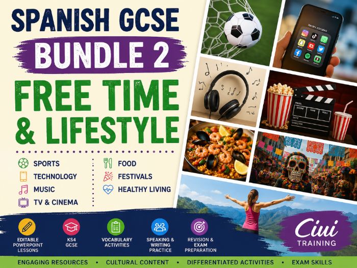 Spanish GCSE Bundle 2: Free Time & Lifestyle Sports, Technology, Entertainment, Food & Festivals