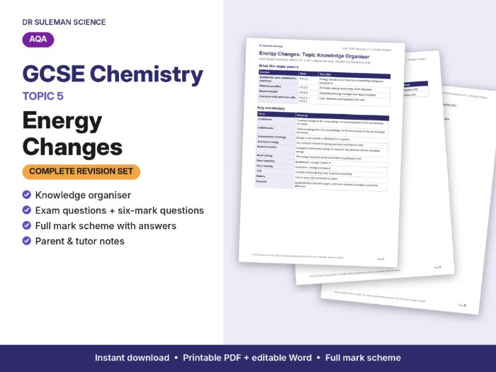AQA GCSE Chemistry C5 Energy Changes Revision + Exam Questions