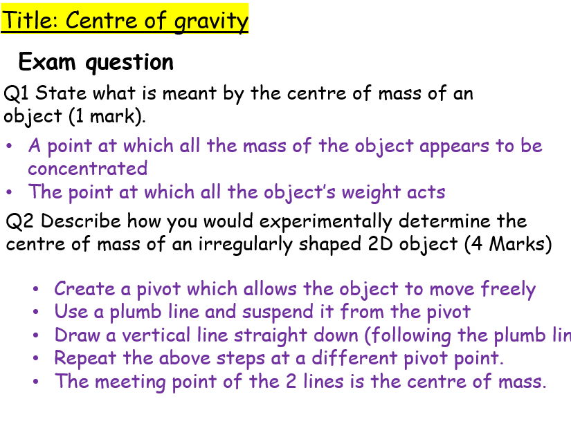 Centre of gravity for IGCSE Physics 0625 CIE Unit 1