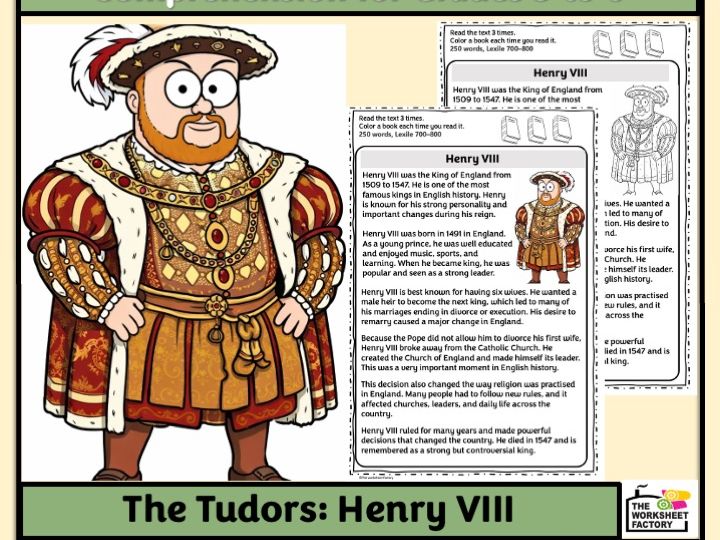 Henry VIII Biography Reading Comprehension | Tudor History | Key Stage 2