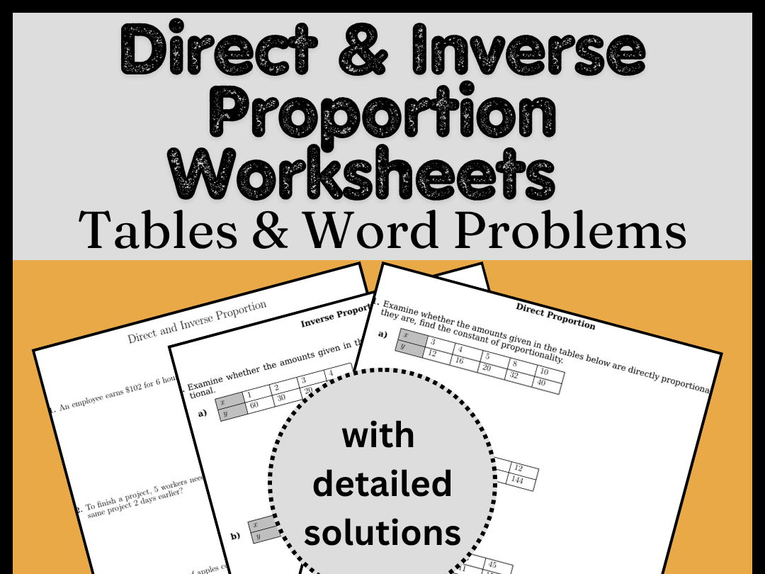 Direct & Inverse Proportion Worksheets | Tables & Word Problems