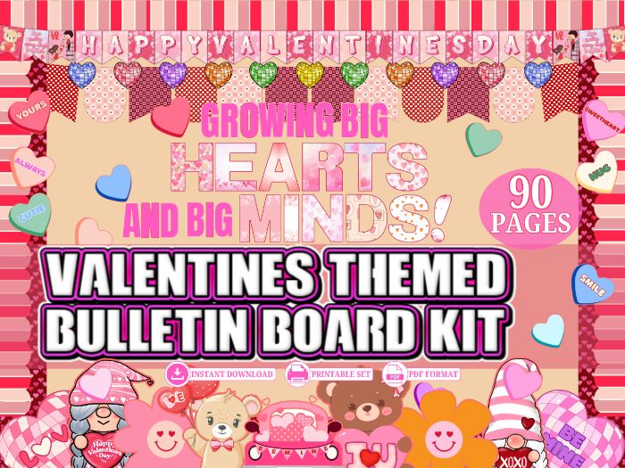 Valentine’s Day Bulletin Board Kit is a complete, ready-to-use classroom decoration set