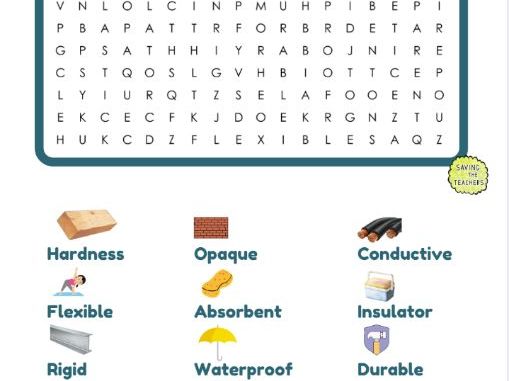 Properties of Materials Word Search with Illustrated Vocabulary | KS2 Science Activity