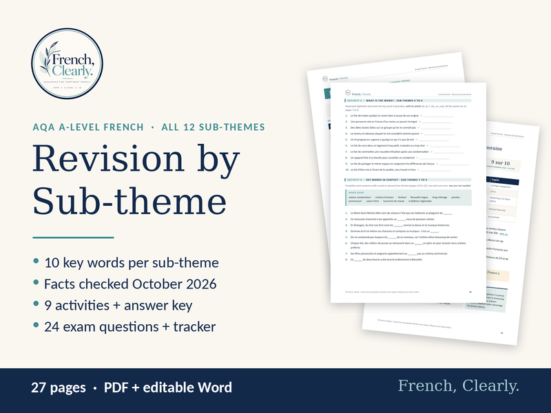 AQA A-level French Revision by Sub-theme – Key Words, Facts & Opinions 2026