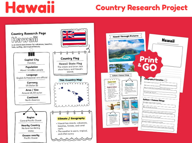 Hawaii State Research Project | US Geography & State Study Worksheets