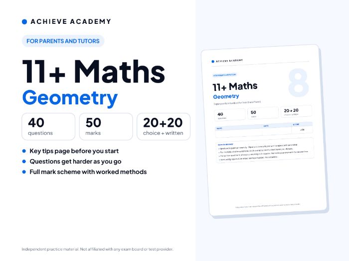 11+ Maths Topic Booklet: Geometry – Year 5/6 Practice with Mark Scheme
