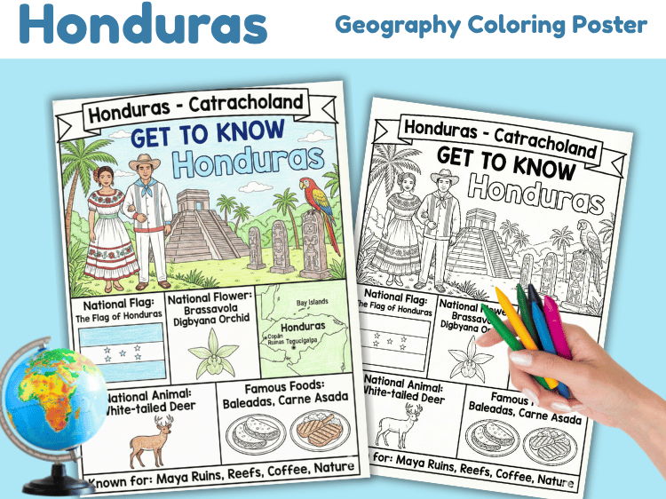 Honduras Geography Coloring Poster for Kids | Country Study Activity
