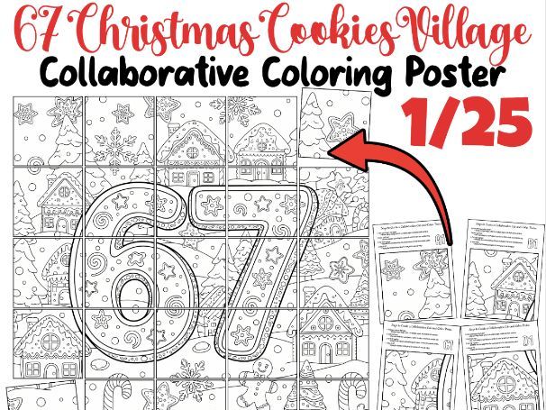 67 Christmas Cookies Village – Collaborative Coloring Poster | Gingerbread Winter Art