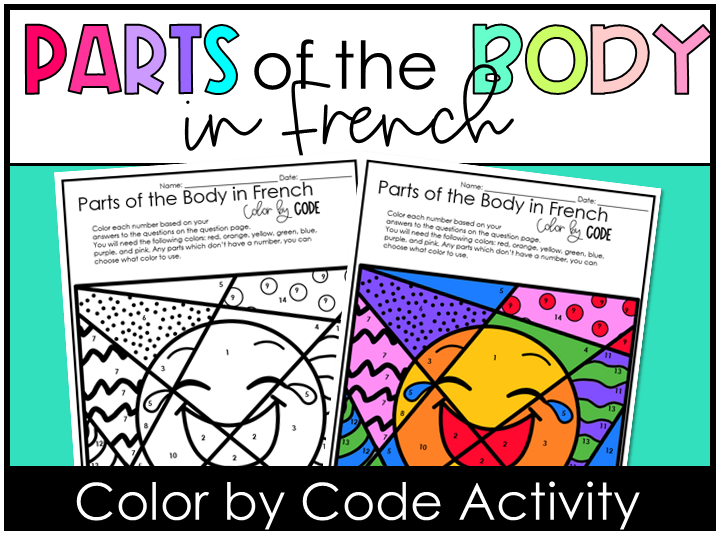 Beginner French Parts of the Body Colour by Number or Code Activity
