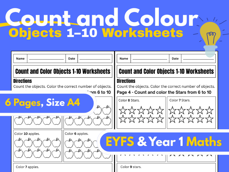 Count and Colour Objects 1–10 Worksheets | EYFS & Year 1 Maths