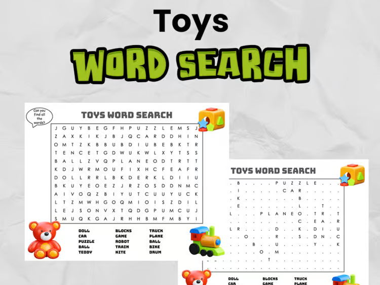 Toys Word Search | Easy, Print & Go Activity with answers for Elementary