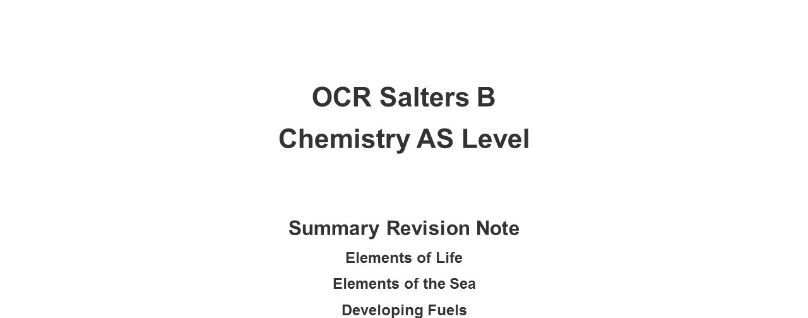 AS Chemistry OCR Salters B Student Revision Notes