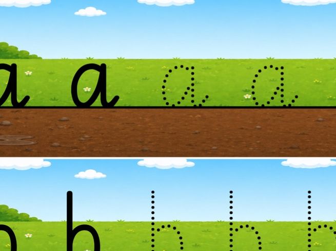Letter Formation with sky, grass and mud (English and Welsh alphabet)