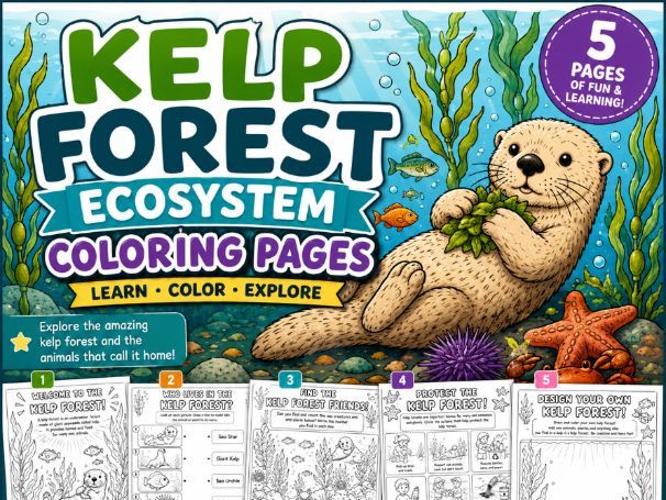 Kelp Forest Ecosystem Coloring Pages | Ocean Habitat Activities | Marine Science | Ages 5-10
