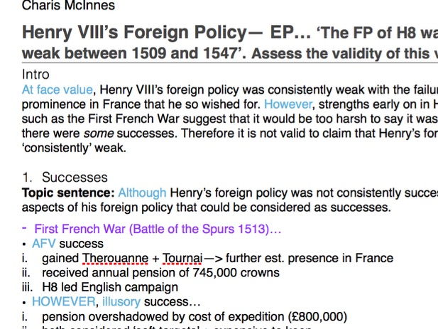 History AS/A Level the Tudors: Henry VIII's foreign policy Essay Plan