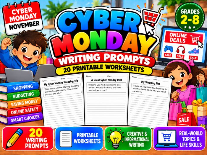 Cyber Monday Writing Prompts | 20 Printable Worksheets