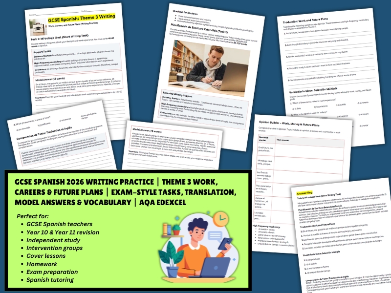 GCSE Spanish 2026 Writing Practice | Theme 3 Work, Careers & Future Plans | Exam Prep Workbook