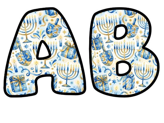 Hanukkah Menorah Dreidels Bubble Letters | Seasonal Bulletin Board Letters | Classroom Display Pack