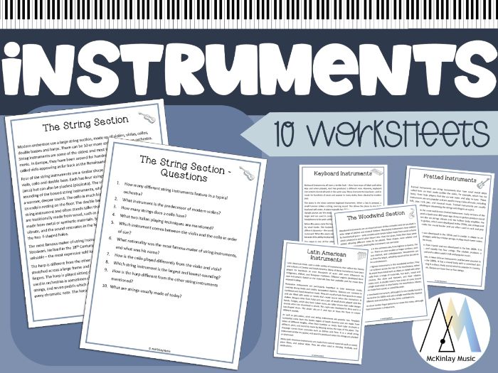 Instruments - reading passage and questions for music classes