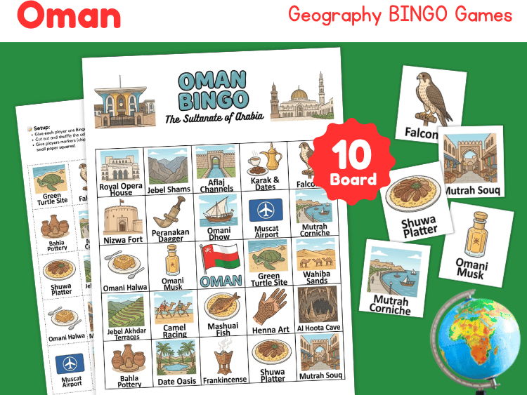 Oman Geography Bingo Game | Country Study Printable Activity