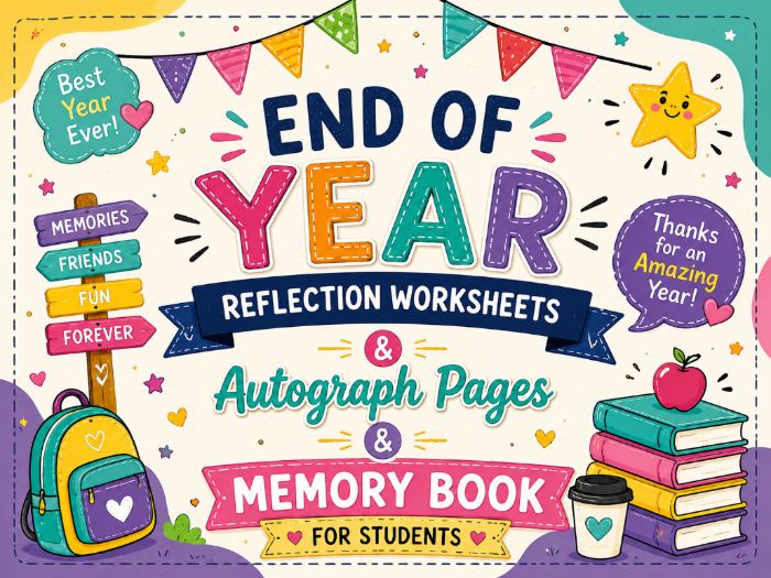 End of Year Reflection Worksheets & Memory Book | Autograph Pages for Students