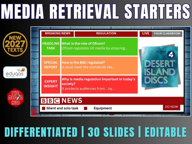 *NEW 2027* Media Lesson Starters | Retrieval Revision Practice Bell  Do Now | GCSE Media Studies
