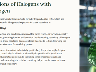 AS Level Chemistry -Unit 11.2 The chemical properties of the halogen elements & the hydrogen halides