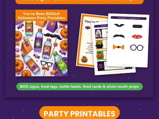You've Been BOOed! Halloween Party Printables – Signs, Labels, Food Cards & Props