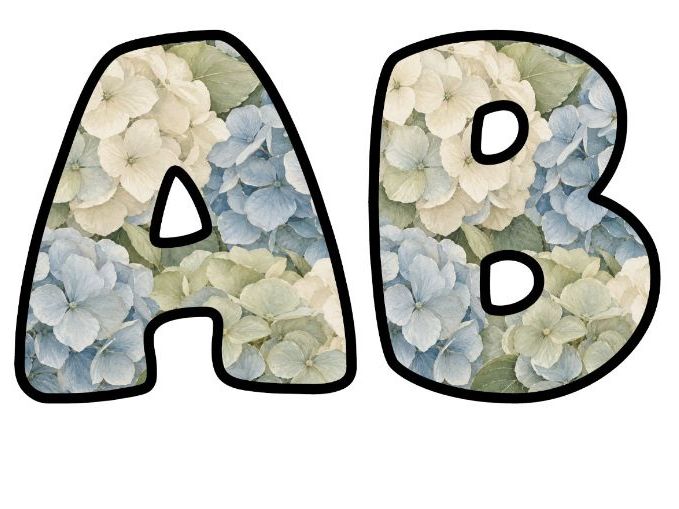 Pale Hydrangea Blooms Bubble Letters | Botanical Bulletin Board Letters | Classroom Display Pack
