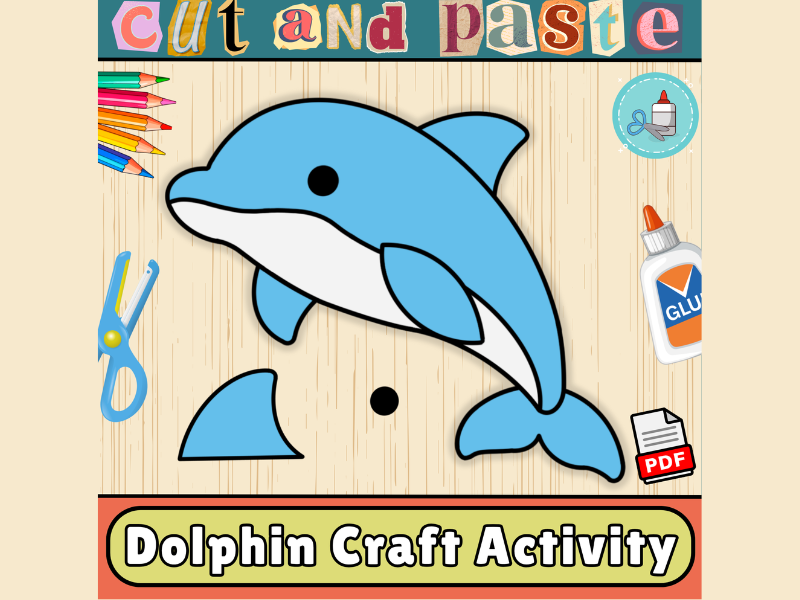 Dolphin Craft Template-Ocean Animals Bulletin Board Craft-Summer Cut & Paste Activity
