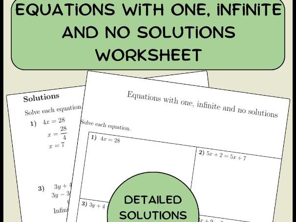 Equations with one, infinite and no solutions worksheet (with solutions)