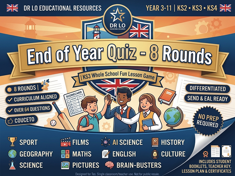 End of Year Quiz - 8 Rounds | KS3 Whole School Fun Lesson Game
