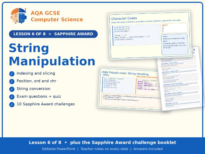 AQA GCSE Computer Science 3.2 Python String Handling Lesson