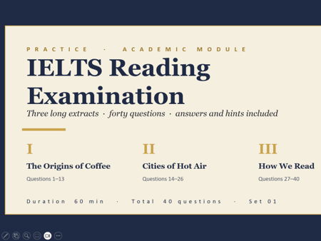 IELTS Academic Reading Practice Set 01 – 3 Passages · 40 Questions