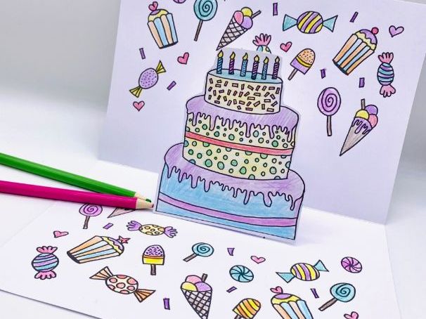 Birthday Cake Colour-In Pop Up Card
