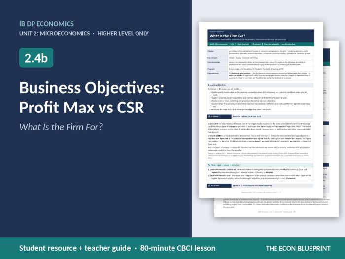 IB Economics 2.4b Business Objectives | Profit Max vs CSR | HL Only