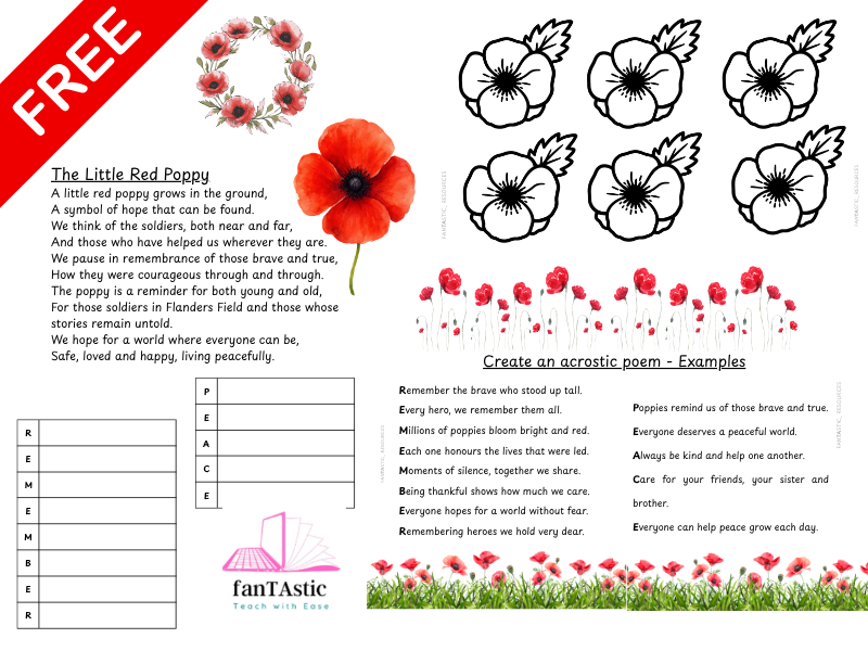 Free Remembrance Day PowerPoint Presentation | Poetry, Acrostic Poems & Poppy Art
