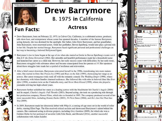 Drew Barrymore PACKET & ACTIVITIES, Important Historical Figures Series