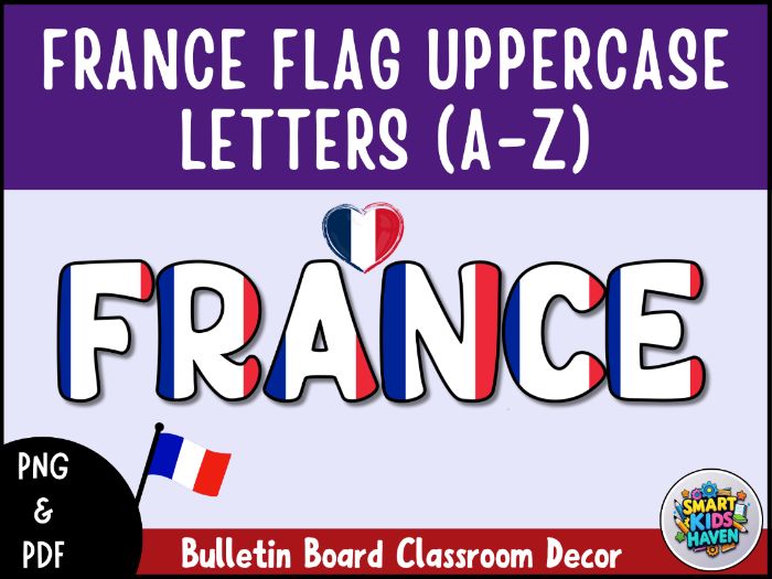 France Flag Bulletin Board Letters Uppercase Alphabet A-Z Classroom Decor.