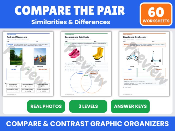 Compare and Contrast Real Photo Worksheets