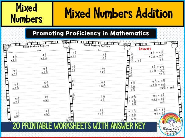 Mixed Numbers Addition Worksheets | Fractions & Whole Numbers Practice