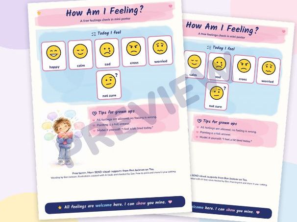 FREE Feelings Check-In Mini Poster, Emotions Visual Support for Autism and SEND, EYFS and KS1