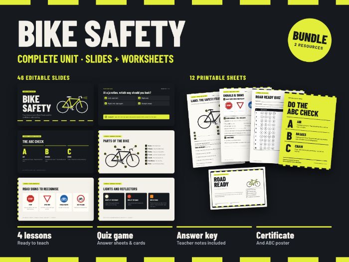 Bike Safety: Road Ready – Complete Unit Bundle (Slides + Worksheets & Printables)