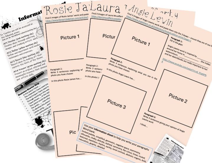 Art/Textiles - Artist Research Worksheet Scaffolds